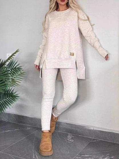 Full Size Slit Round Neck Top and Pants Set Plus Size - Tigbul's Variety Fashion Shop