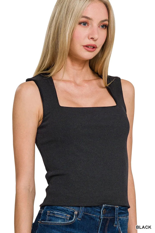 Zenana Ribbed Seamless Double Layered Square Neck Tank - Tigbul's Variety Fashion Shop