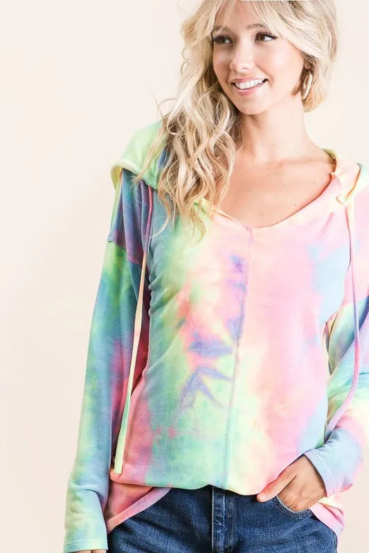Tie Dye Terry Long Sleeve Hoodie - Tigbul's Variety Fashion Shop