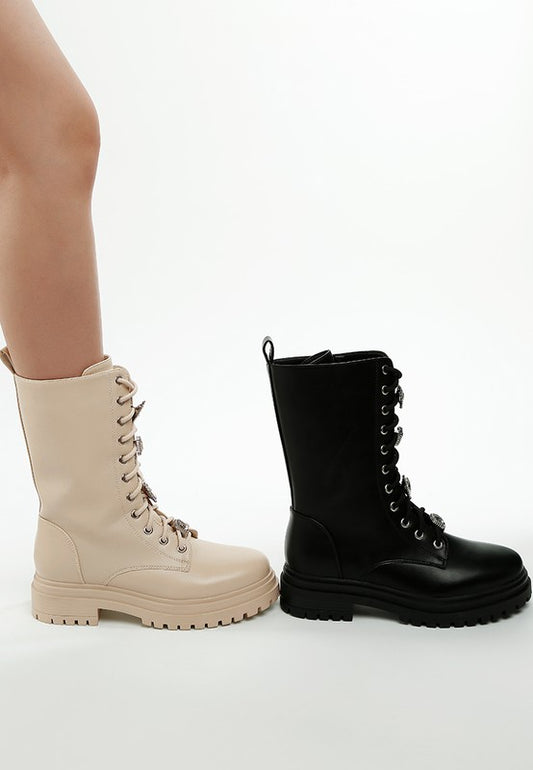 Nimba Rhinestone jewelled Chunky Boots - Tigbul's Variety Fashion Shop