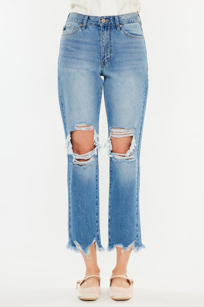 Kancan Distressed Frayed Hem Cropped Jeans - Tigbul's Variety Fashion Shop