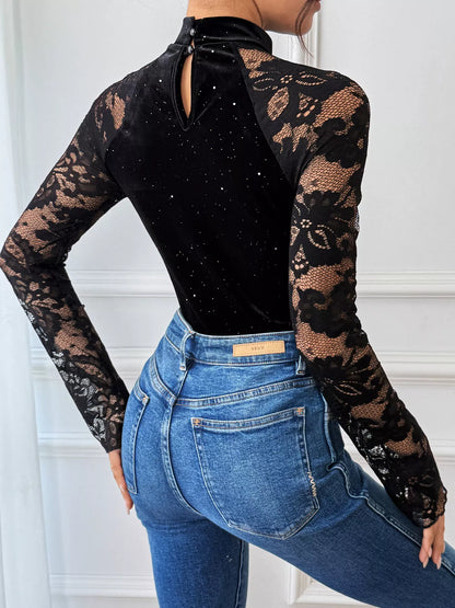 Lace Mock Neck Bodysuit - Tigbul's Variety Fashion Shop