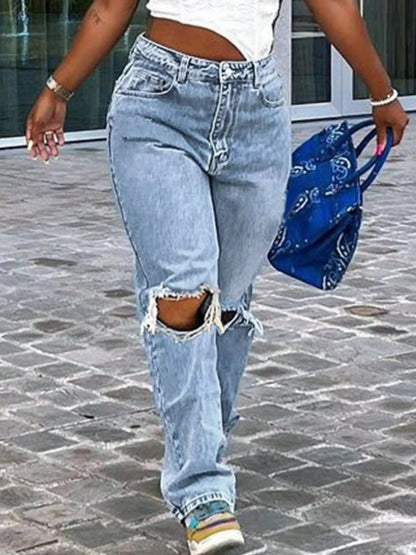 Distressed Torn at Knees High-Waisted Jeans | Tigbuls Variety Fashion