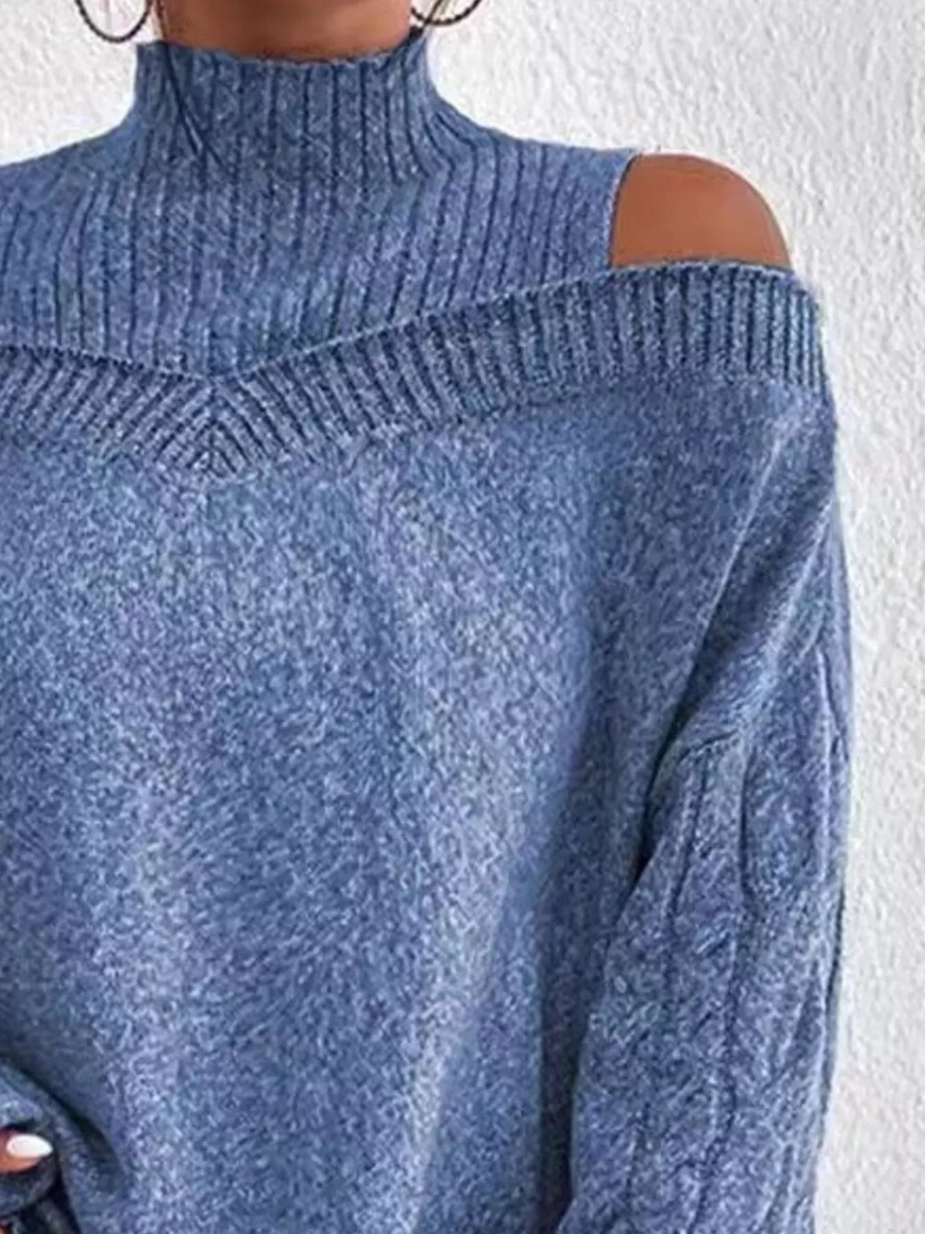 Cold Shoulder Turtleneck Sweater - Tigbul's Variety Fashion Shop