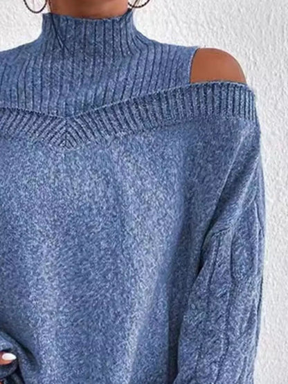 Cold Shoulder Turtleneck Sweater - Tigbul's Variety Fashion Shop