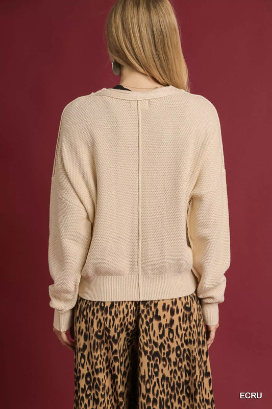 Umgee Chunky Cable Knit V-Neck Button-Up Cardigan - Tigbul's Variety Fashion Shop