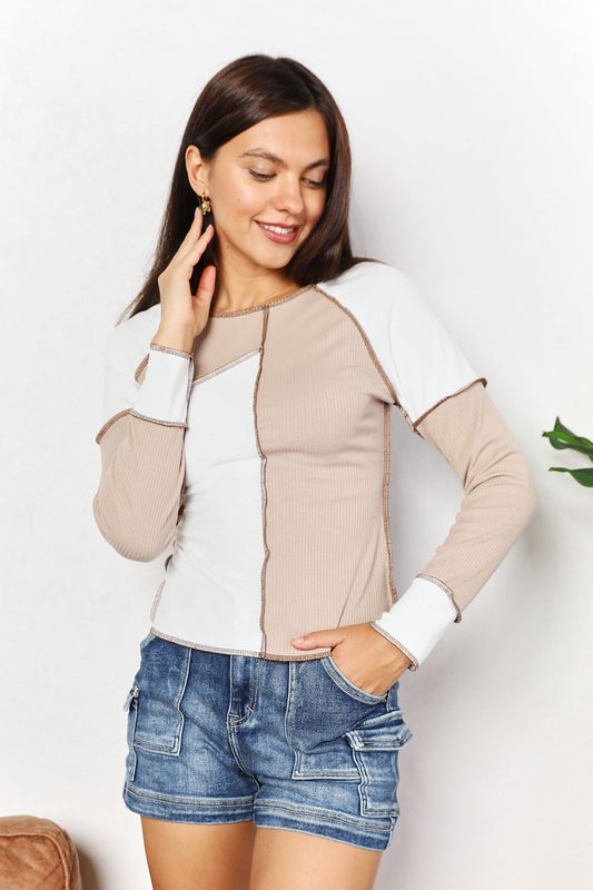 Color Block Exposed Seam Top - Tigbul's Variety Fashion Shop