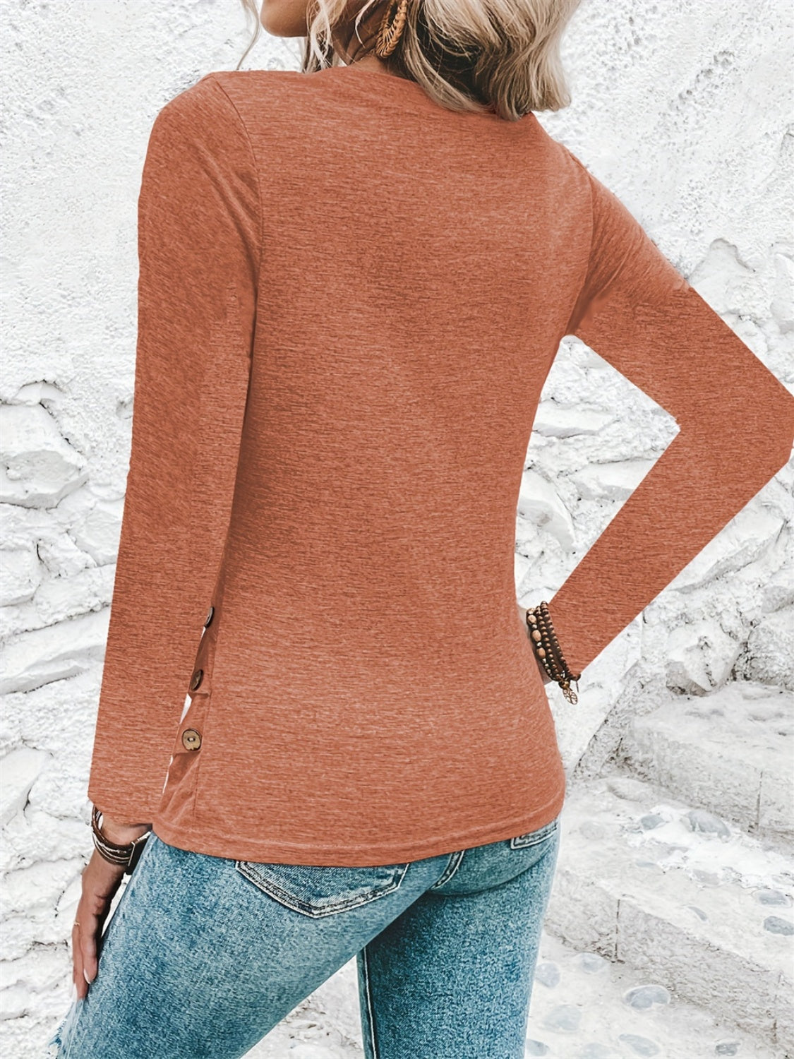 Heathered V-Neck Long Sleeve T-Shirt - Tigbul's Variety Fashion Shop