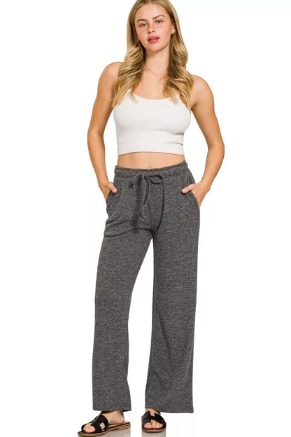Zenana Ribbed Drawstring Lounge Pants - Tigbul's Variety Fashion Shop