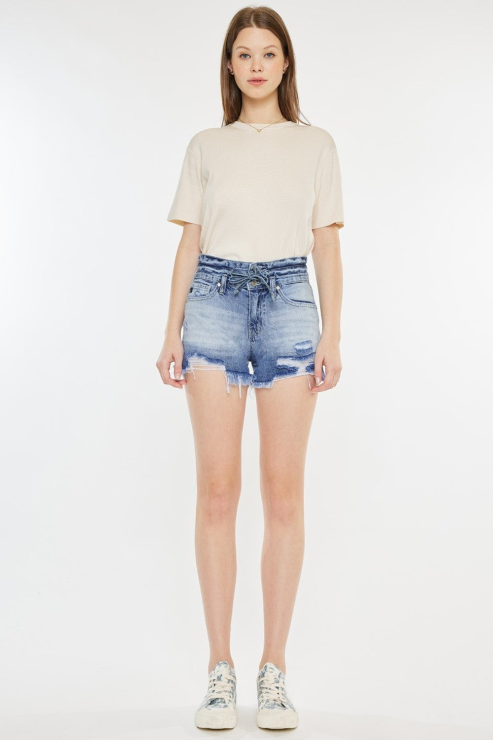 Kancan High Rise Frayed Hem Denim Shorts - Tigbuls Variety Fashion