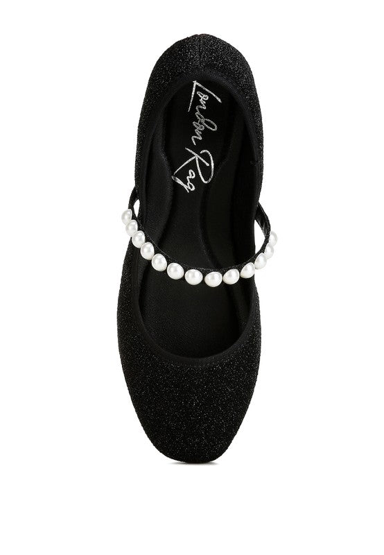 Corphee Pearl Strapped Glitter Ballerinas - Tigbul's Variety Fashion Shop