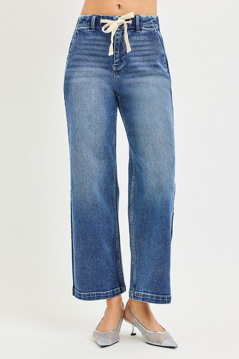 RISEN Elastic Band High Rise Cropped Wide Jeans - Tigbul's Variety Fashion Shop