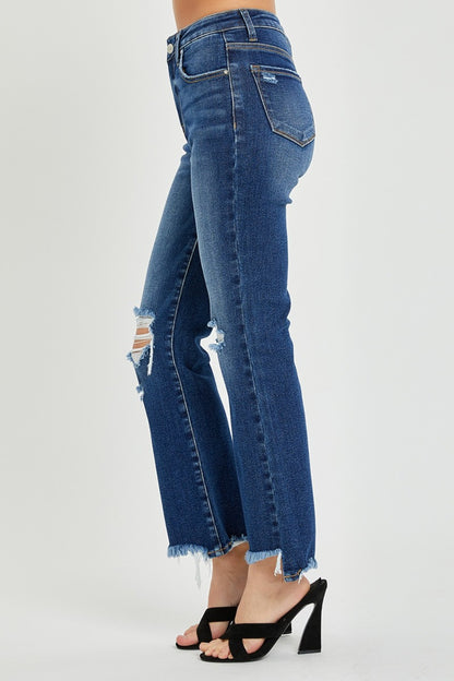 RISEN High Rise Distressed Crop Flare Jeans - Tigbul's Variety Fashion Shop