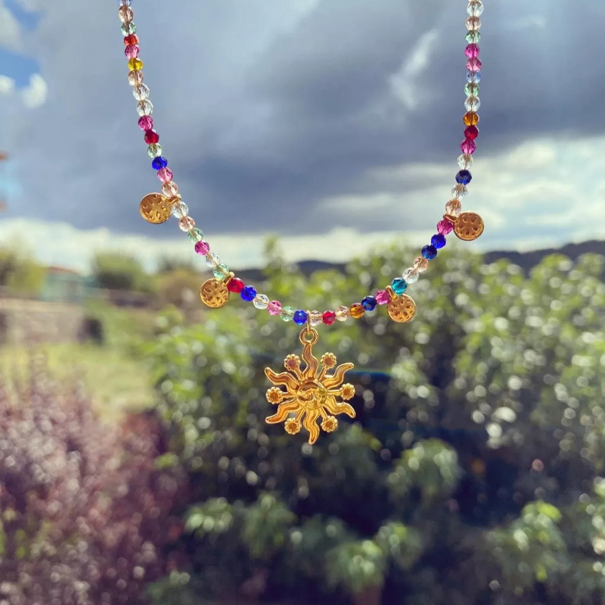 14K Gold-Plated Bead Sun Pendant Necklace - Tigbul's Variety Fashion Shop