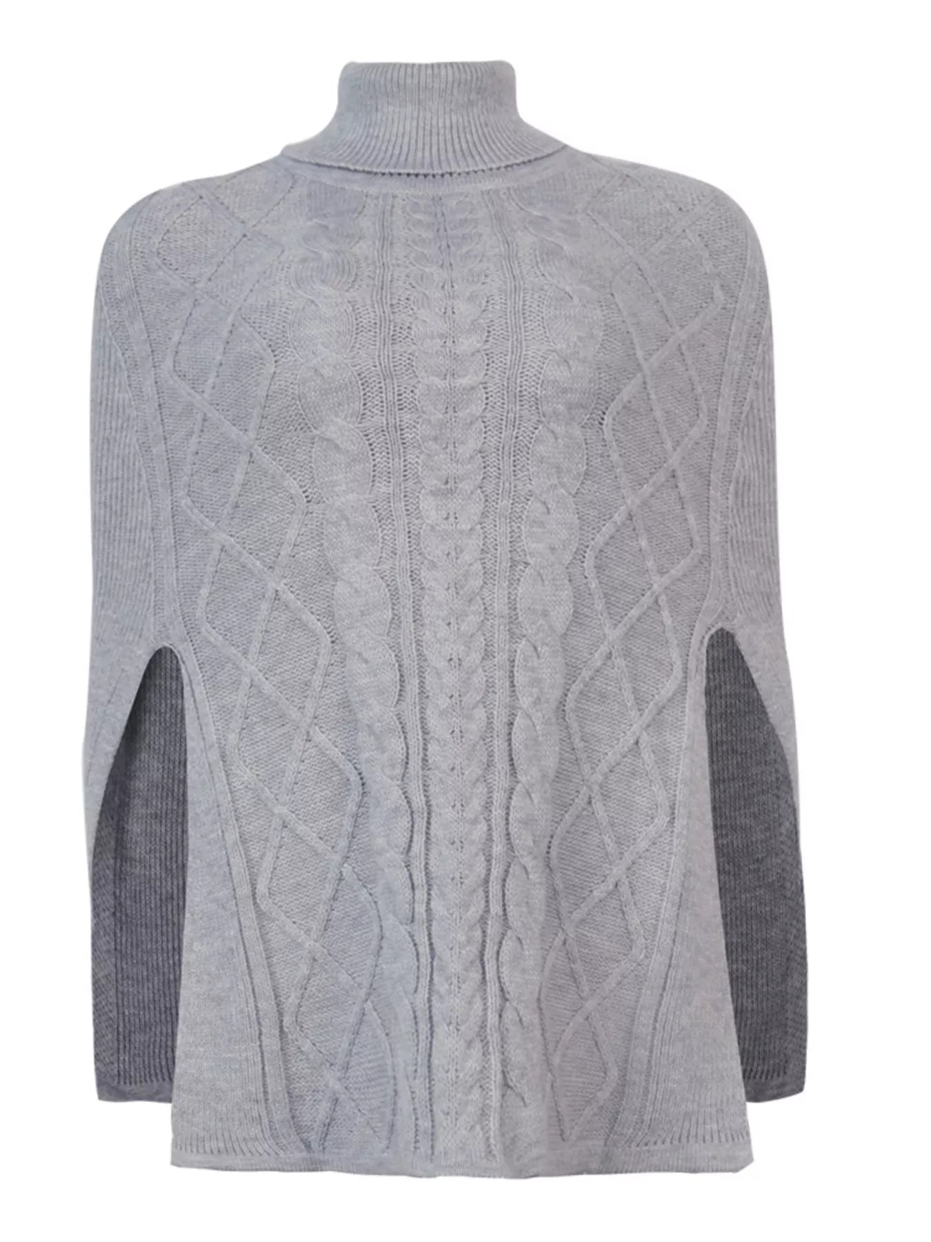 Chunky Cable Knit Turtleneck Poncho Cover Up - Tigbul's Variety Fashion Shop