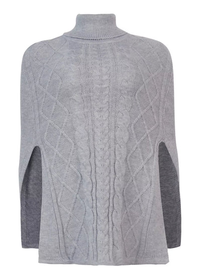 Chunky Cable Knit Turtleneck Poncho Cover Up - Tigbul's Variety Fashion Shop
