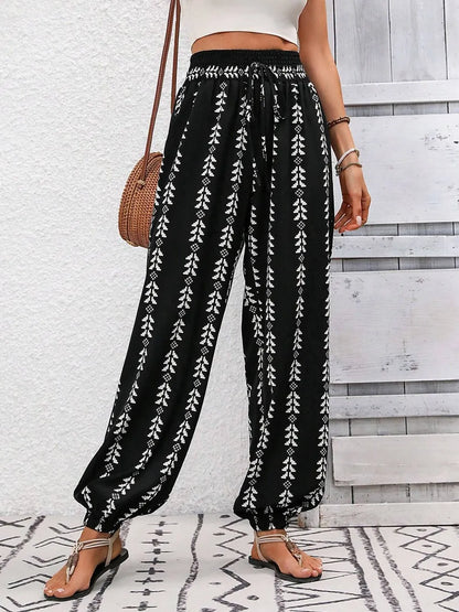 Tied Printed High Waist Pants - Tigbul's Variety Fashion Shop