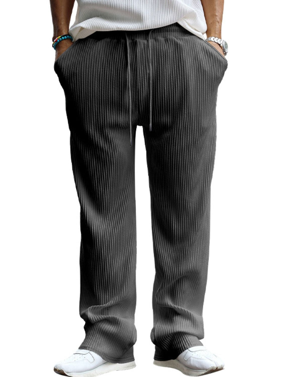 Men's Full Size Ribbed Drawstring Wide Leg Pants - Tigbul's Variety Fashion Shop