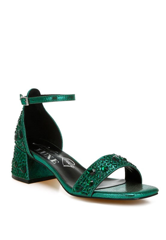 Size 9 Green  Rhinestone Embellished Shimmer Sandals - Tigbul's Variety Fashion Shop