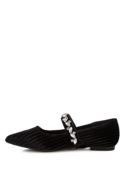 Dresden Diamante Brooch Velvet Ballerinas - Tigbul's Variety Fashion Shop