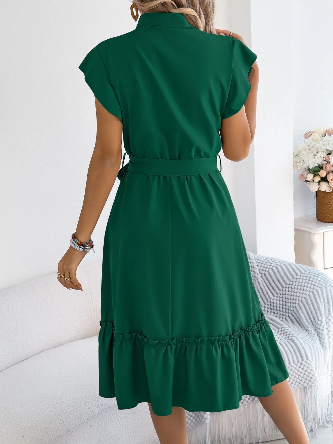 Tie Waist Ruffled Cap Sleeve Dress - Tigbul's Variety Fashion Shop