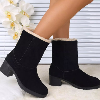Plush Cuff Block Heel Boots - Tigbul's Variety Fashion Shop