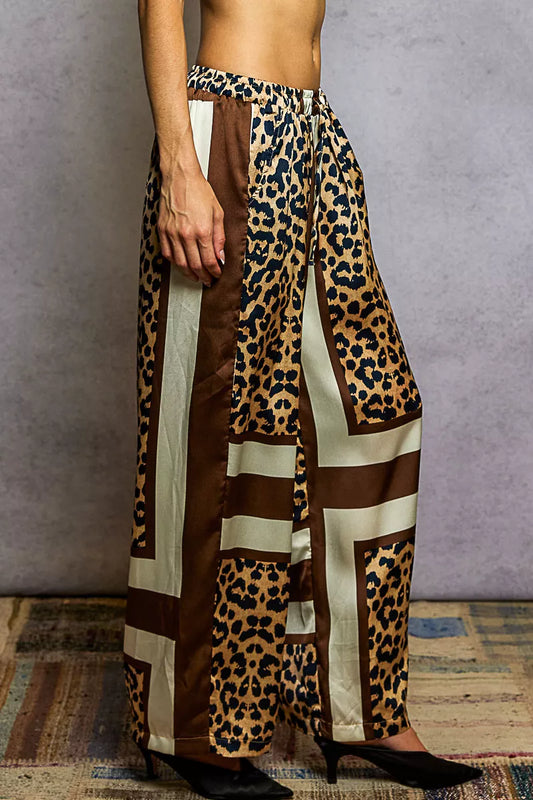POL Leopard Printed Woven Wide Leg Drawstring Pants - Tigbul's Variety Fashion Shop