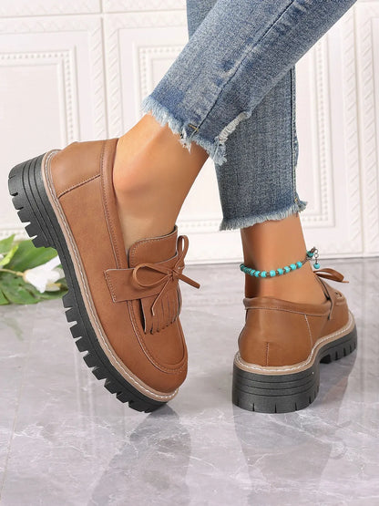 PU Leather Bow Platform Loafers - Tigbul's Variety Fashion Shop