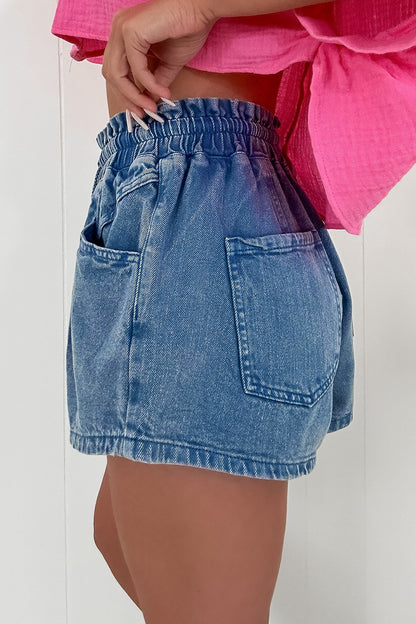 Drawstring High Waist Denim Shorts with Pockets - Tigbul's Variety Fashion Shop