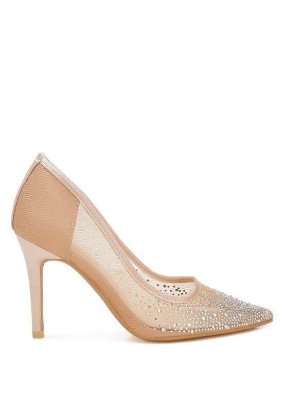 High Ball Mesh Rhinestone Stiletto Pumps - Tigbul's Variety Fashion Shop