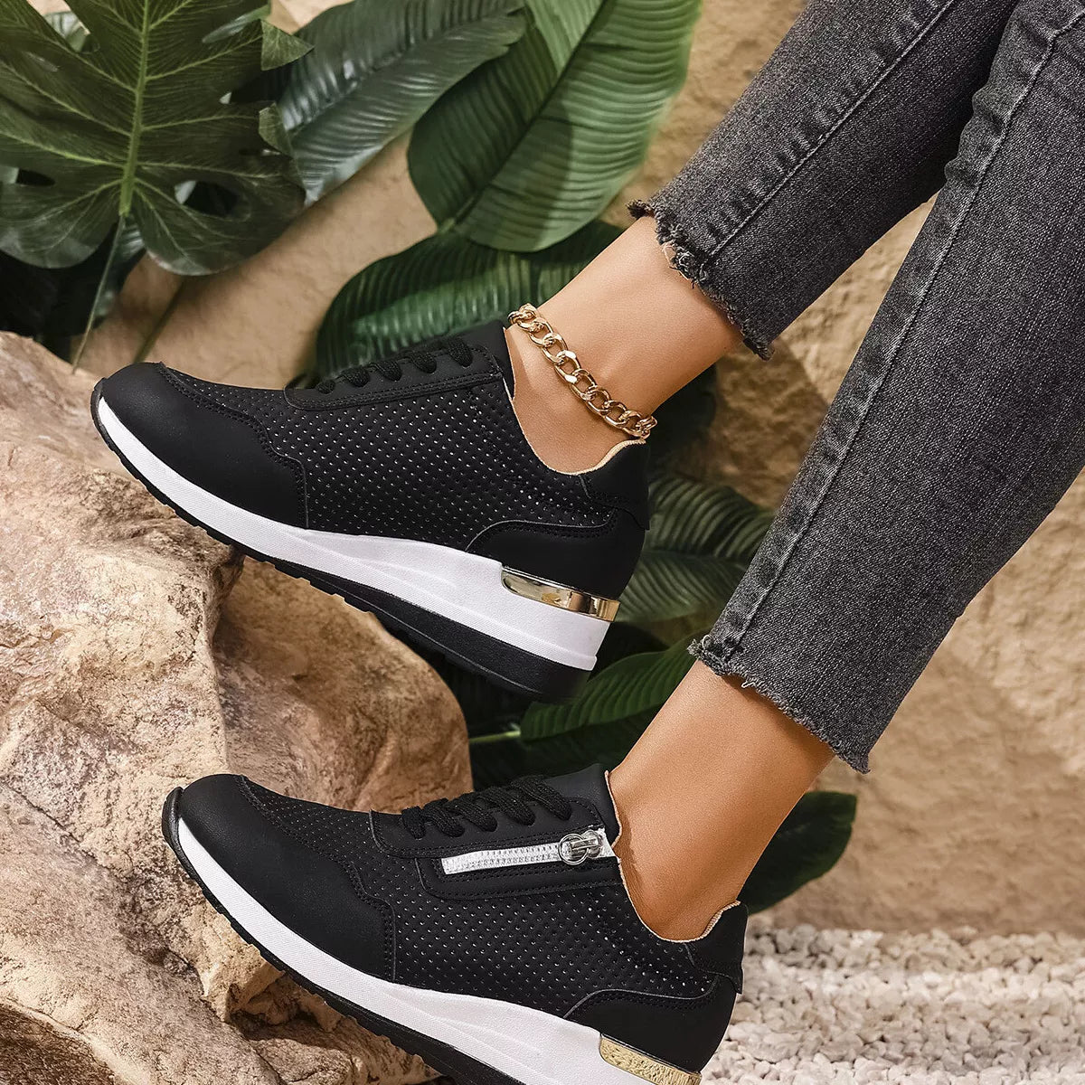 Lace Up Wedge Sneakers - Tigbul's Variety Fashion Shop