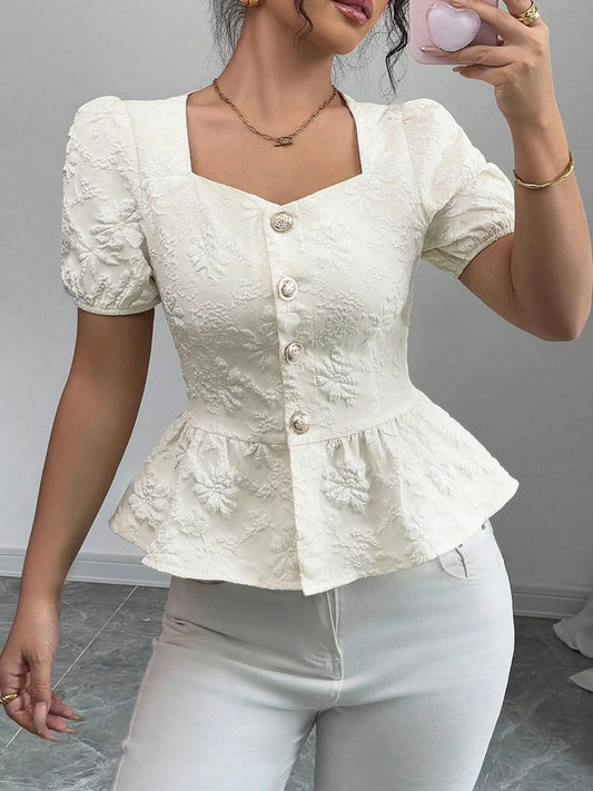 Peplum Button-Front Blouse - Tigbul's Variety Fashion Shop