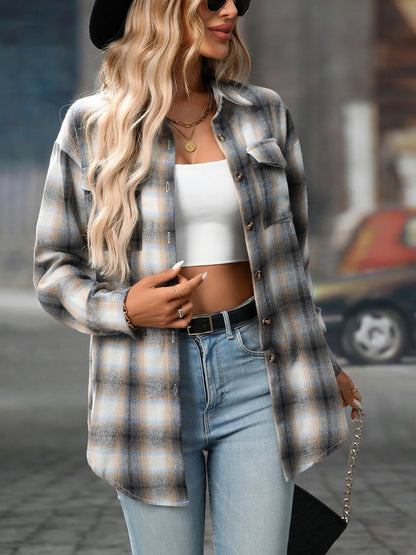 Oversized Plaid Button-Up Shirt - Tigbul's Variety Fashion Shop