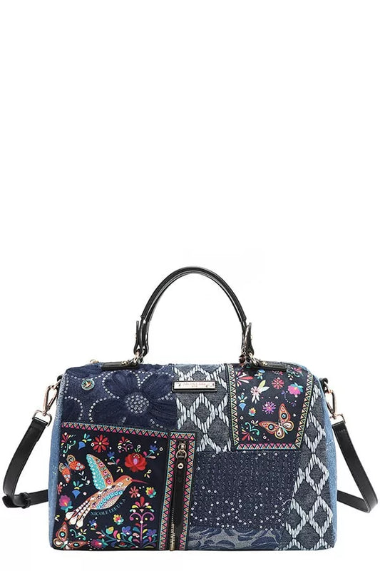 Nicole Lee USA Bosque De Amor Denim Boston Bag - Tigbul's Variety Fashion Shop