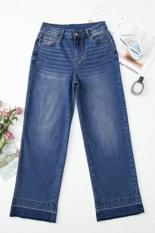 Denim Raw Hem Straight Leg Jeans - Tigbul's Variety Fashion Shop