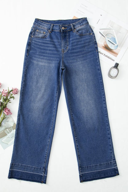 Denim Raw Hem Straight Leg Jeans - Tigbul's Variety Fashion Shop
