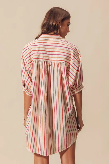 Pink Multicolored Stripe Button Down Shirt - Tigbul's Variety Fashion Shop