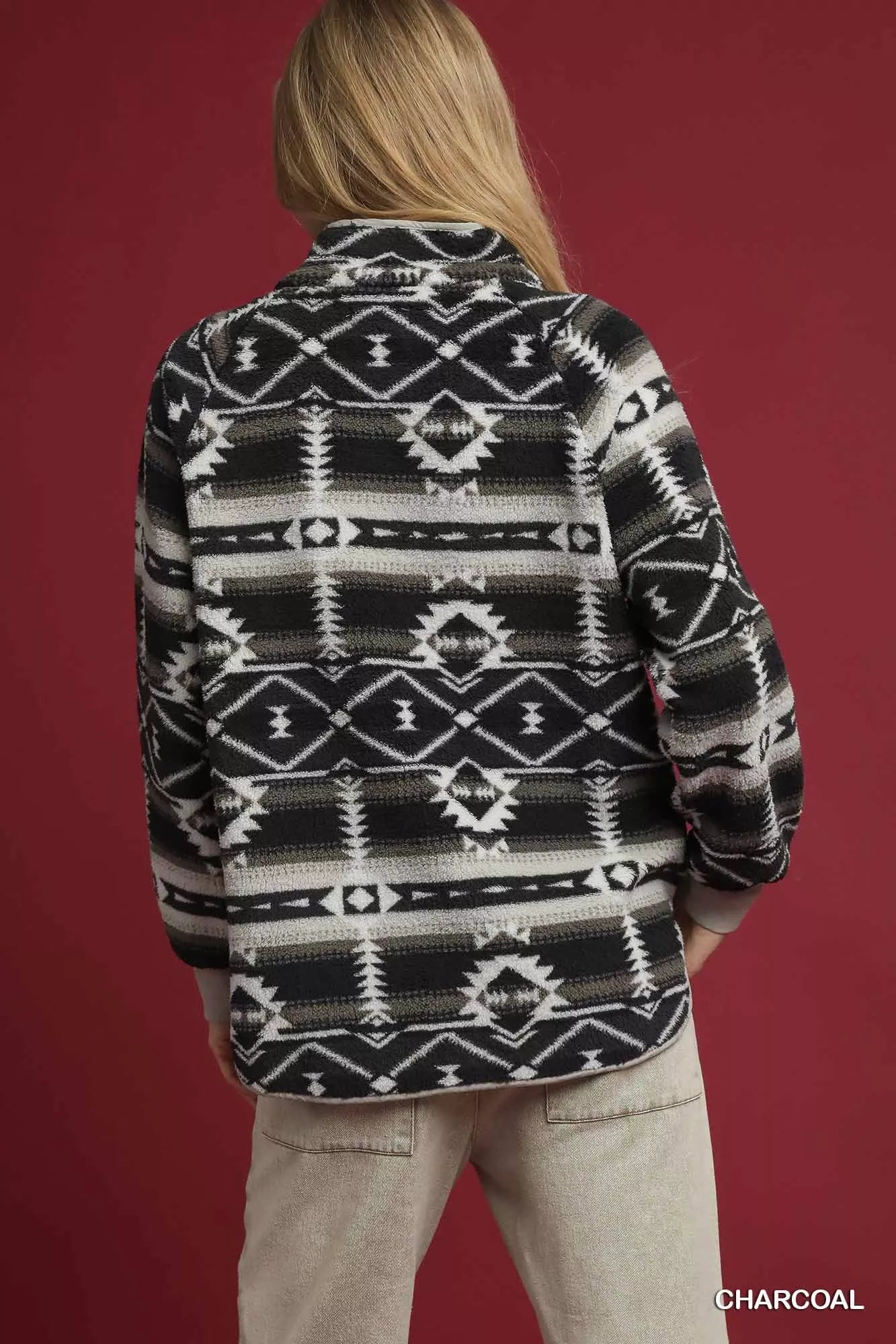 Umgee Aztec Print Sherpa Pullover - Tigbul's Variety Fashion Shop