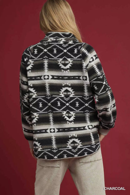 Umgee Aztec Print Sherpa Pullover - Tigbul's Variety Fashion Shop