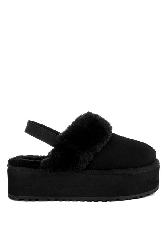 Kutchu Faux Fur Trim Platform Classic Slingback - Tigbul's Variety Fashion Shop