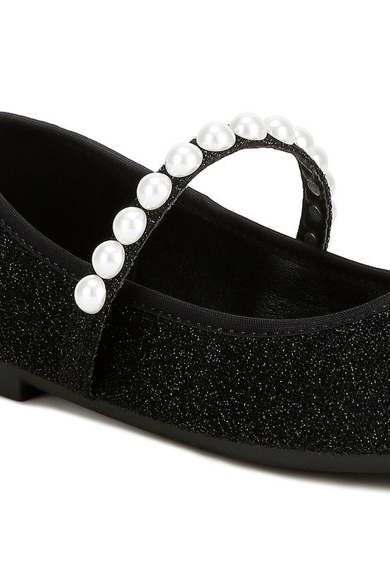 Corphee Pearl Strapped Glitter Ballerinas - Tigbul's Variety Fashion Shop