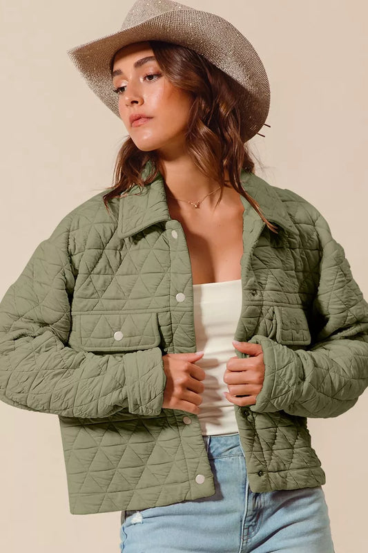 SO ME Triangle Quilting Stitch Button Up Knit Jacket - Tigbul's Variety Fashion Shop