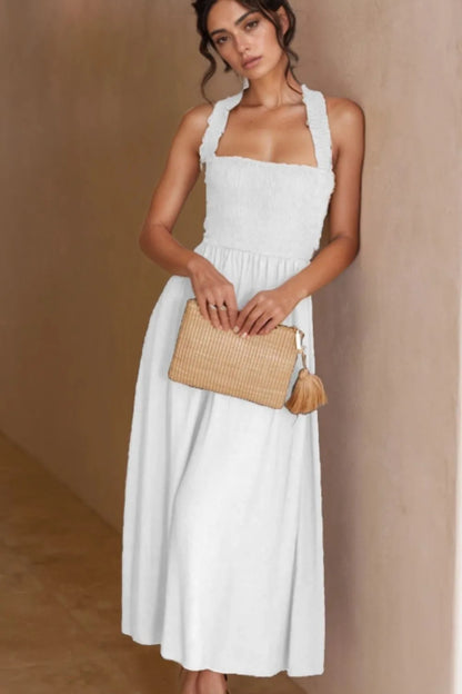 Crisscross Smocked Wide Strap Dress - Tigbul's Variety Fashion Shop
