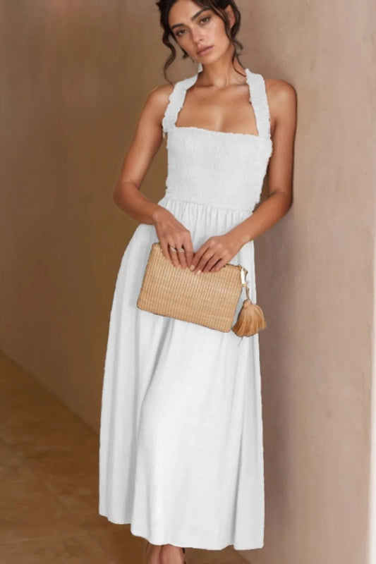 Crisscross Smocked Wide Strap Dress - Tigbul's Variety Fashion Shop