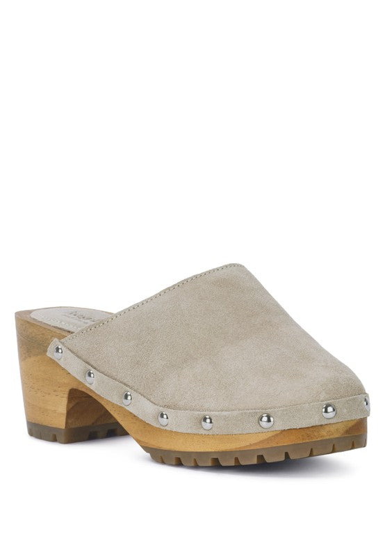 CEDRUS FINE SUEDE STUDDED CLOG MULES - Tigbul's Variety Fashion Shop