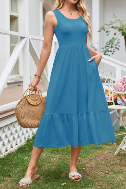 Round Neck Wide Strap Tank Dress - Tigbul's Variety Fashion Shop