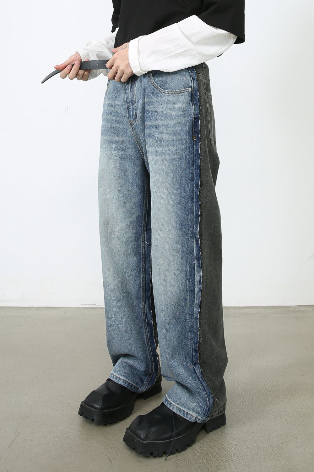 Men's Contrast Loose Fit Jeans - Tigbul's Variety Fashion Shop