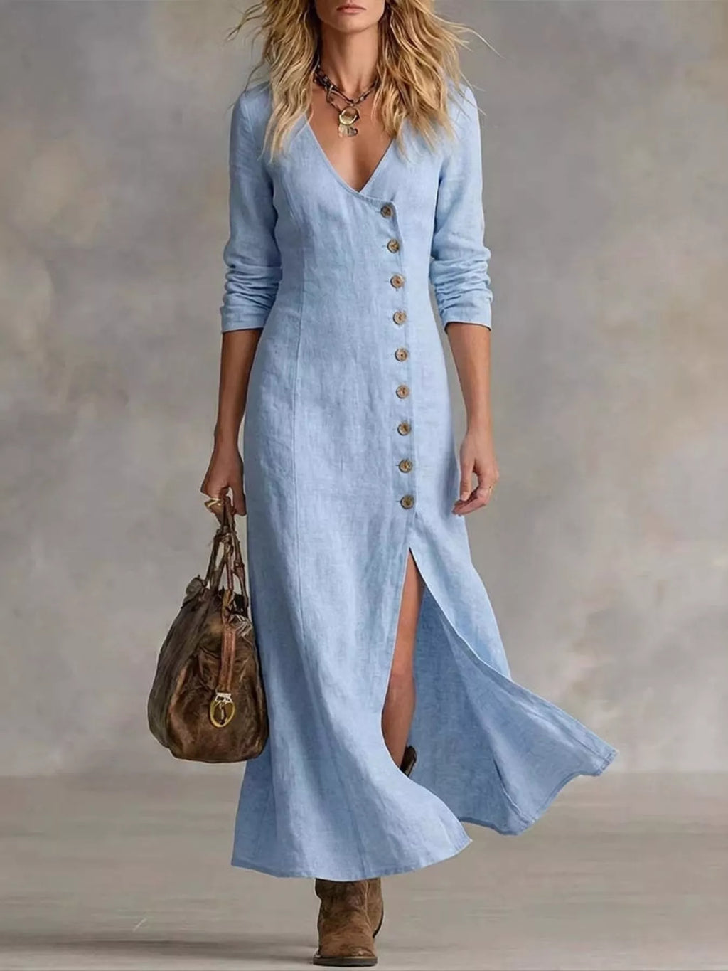 Button Front Slit Maxi Dress Small up to Plus Size | Tigbuls Variety 