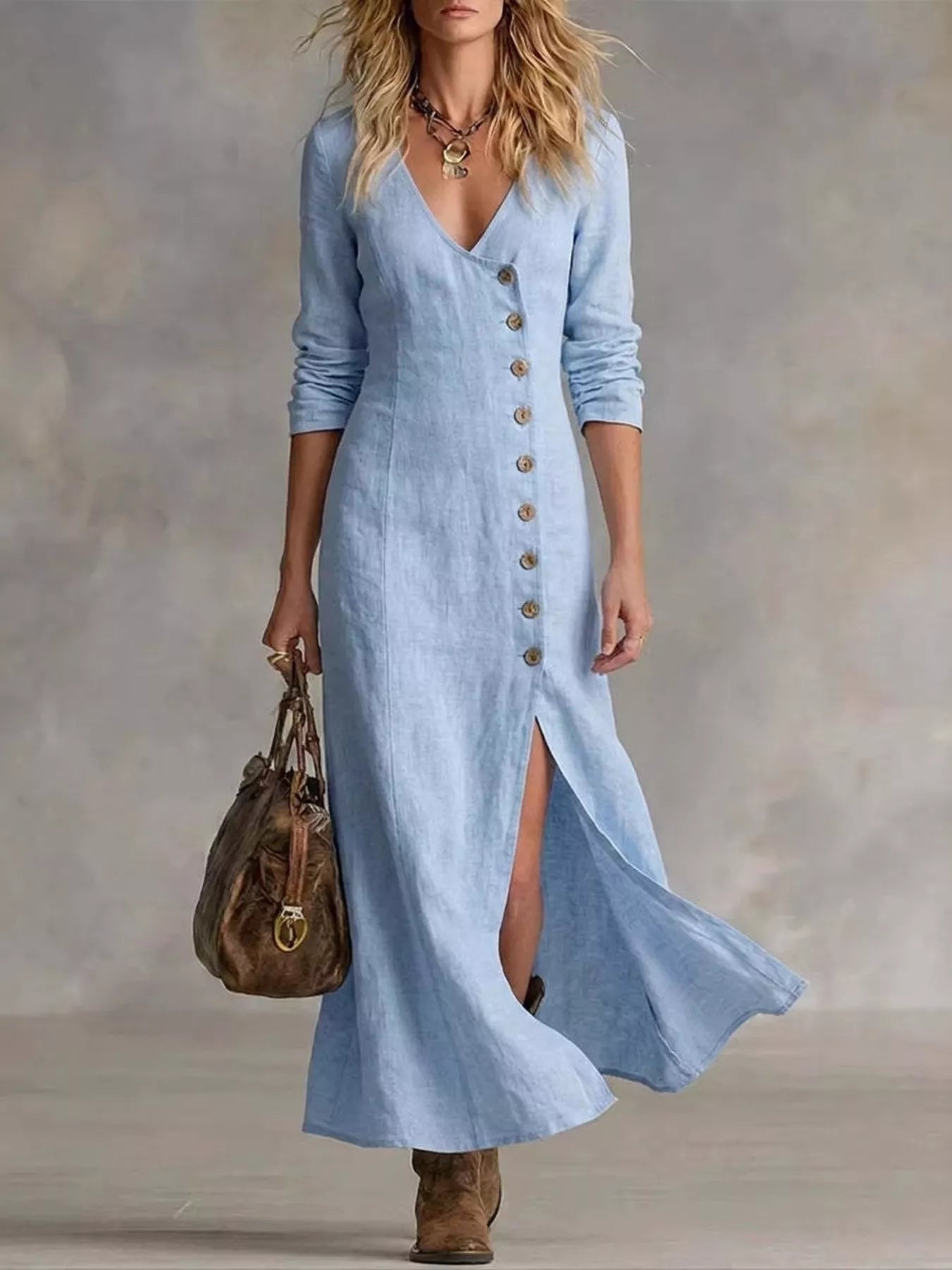 Button Front Slit Maxi Dress Small up to Plus Size | Tigbuls Variety 
