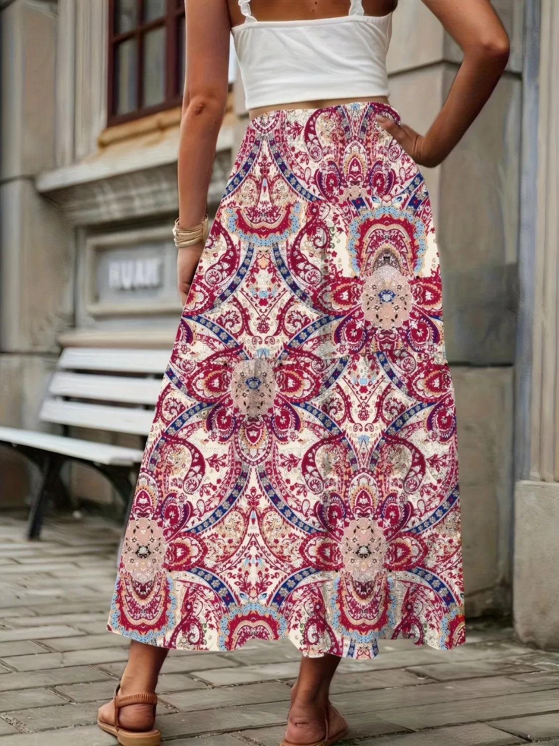 Smocked Printed High Waist Skirt - Tigbul's Variety Fashion Shop